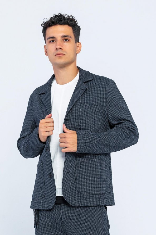 CEKMON Erkek Regular Fit Düğmeli Cepli Pamuklu Desenli Blazer Rahat Spor Ceket