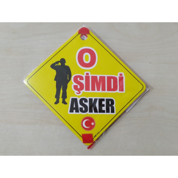 CAM İÇİ SARI DEKOR PLAKA KARE O ŞİMDİ ASKER (11x11cm) YAPIŞTIRMALI (Dekor Levha) SARI PLAKA
