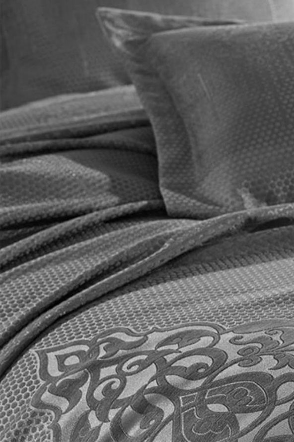 Dantela Mina Jakarlı Çift Kişilik Yatak Örtüsü Antrasit - Resim 4