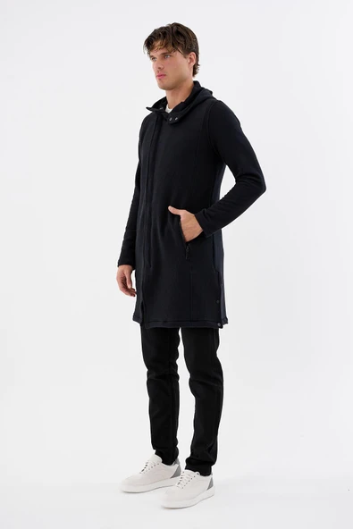 Erkek Kapüşonlu Fermuarlı Cepli Triko Uzun Salaş Spor Hırka - 12