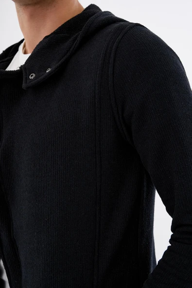 Erkek Kapüşonlu Fermuarlı Cepli Triko Uzun Salaş Spor Hırka - 11