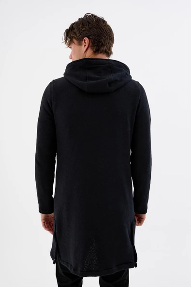 Erkek Kapüşonlu Fermuarlı Cepli Triko Uzun Salaş Spor Hırka - 8