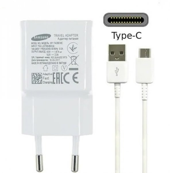Day Samsung Galaxy M32 Orijinal EP-TA20EBE 15W 2A Hızlı Şarj Cihazı ve Type-C Kablo