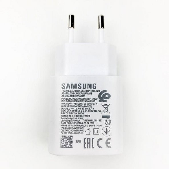Day Samsung Galaxy A50 Orijinal EP-TA800XWEGWW 25W Type-C Hızlı Şarj Cihazı Beyaz  3A