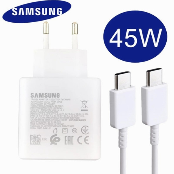 Samsung Galaxy S21 FE Orijinal 45W Type-C Hızlı Şarj Cihazı Beyaz EP-TA845XWEGWW