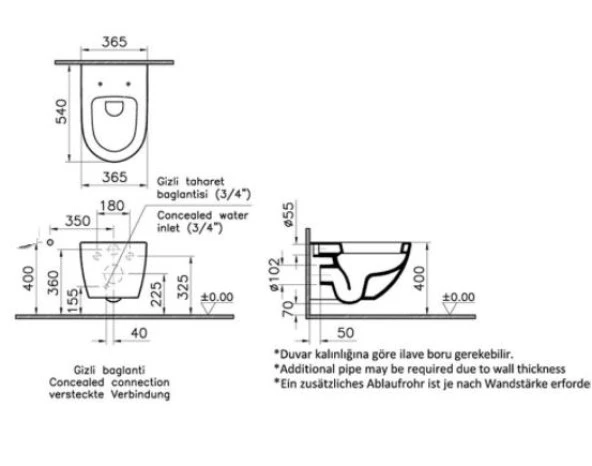 Vitra Sento Rim-ex Asma Klozet + VitrA Gömme Rezervuar 800-1868 - 4