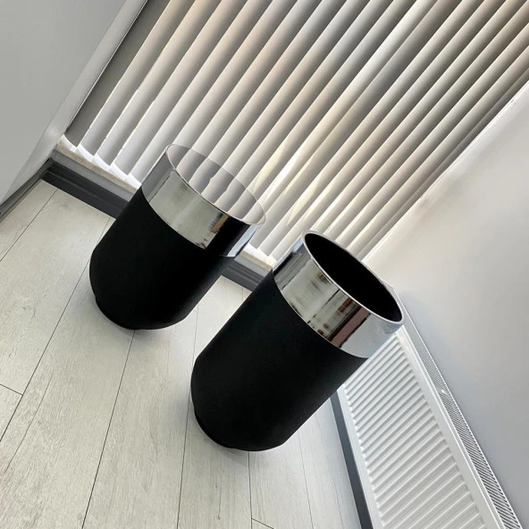 Dekoratif Gümüş Darbuka Siyah Saksı 70 cm+Sehpa 60 cm (ikili set) - 3