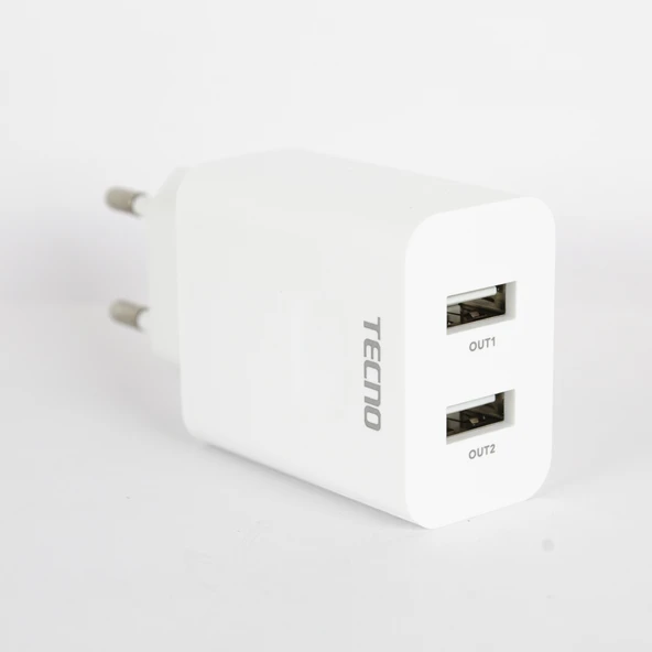 Tecno Çift UsbA Çıkışlı Şarj Aleti Type-C ve Micro Data Kablolu TCW-E01D Beyaz - Resim 2