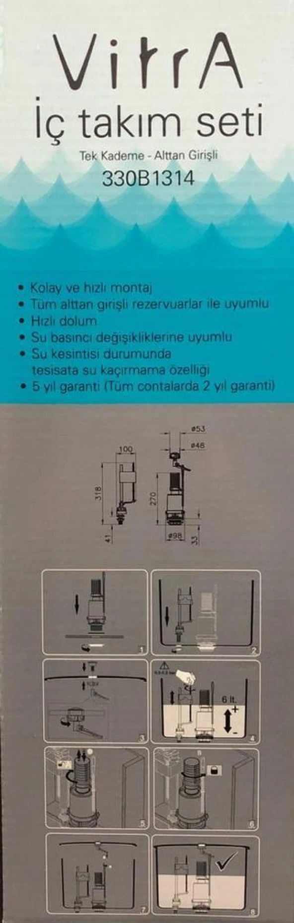 Vitra Klozet İç Takımı, Tek Basmalı Rezervuar İç Takımı 330B-1314 - 4