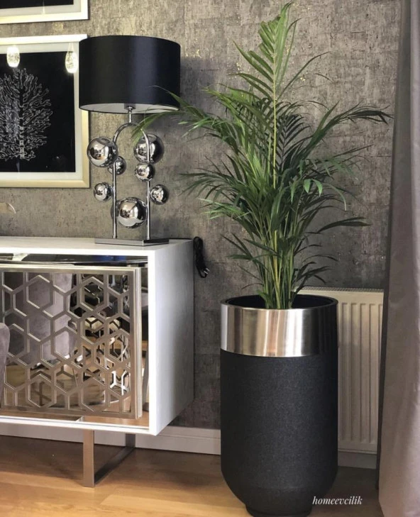 DEKORATİF BÜYÜK GÜMÜŞ SAKSI, Darbuka Saksı 70 cm - 5