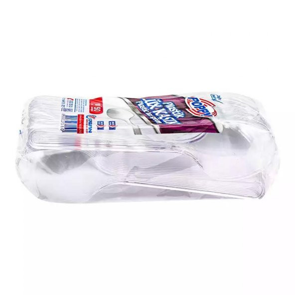 Poppy Plastik Lüx Şeffaf Kaşık - 18 Cm. - 3.2 Gr. - 50 Adet - Paket - 4