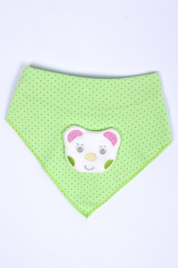 Unisex Bebek Yeşil Kedicik Kabartmalı Fular Önlük 4259B