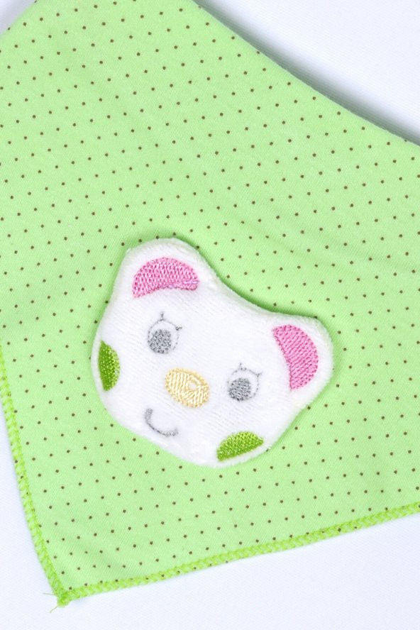 Unisex Bebek Yeşil Kedicik Kabartmalı Fular Önlük 4259B - 2