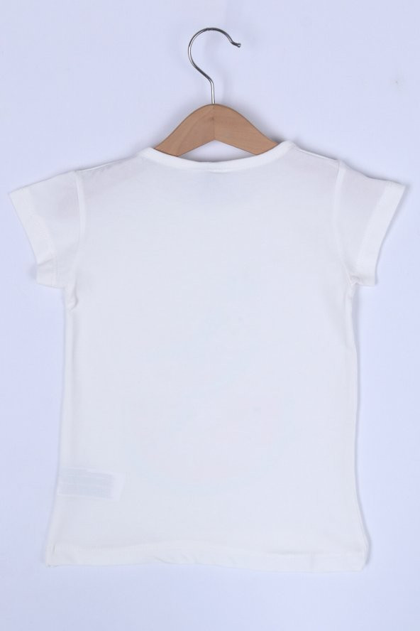 Kız Çocuk Ekru Kokteyl Baskı 2-7 Yaş T-Shirt 0410-1 - 2