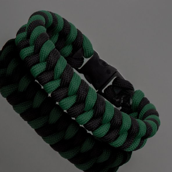 Yeşil Siyah Çift Renk Yılan Örgü Survival Paracord Bileklik - PAR0122