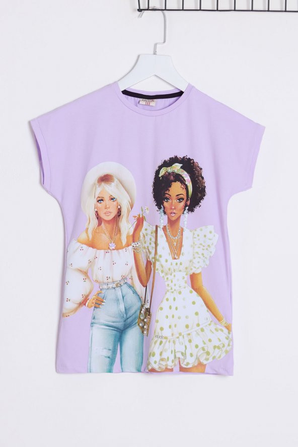 Kız Çocuk Lila Resim Baskı 6-13 Yaş T-Shirt 1907-1