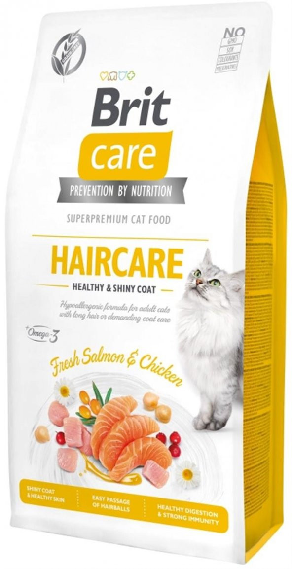 Brit Care Grain Free Hair Care Healthy & Shiny Coat Tavuklu ve Somonlu Kedi Maması 7 Kg*