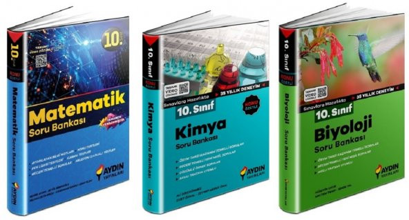 Aydın 10. Sınıf Matematik + Kimya + Biyoloji Soru Seti 3 Kitap 2023