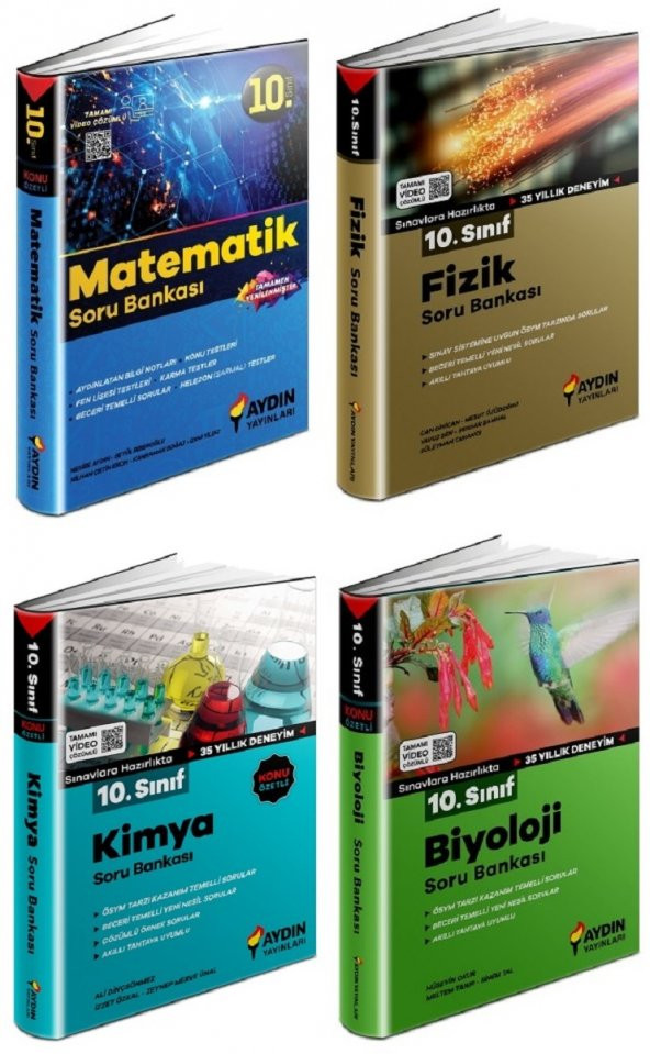Aydın 10. Sınıf Matematik + Fizik + Kimya + Biyoloji Soru Seti 4 Kitap 2023