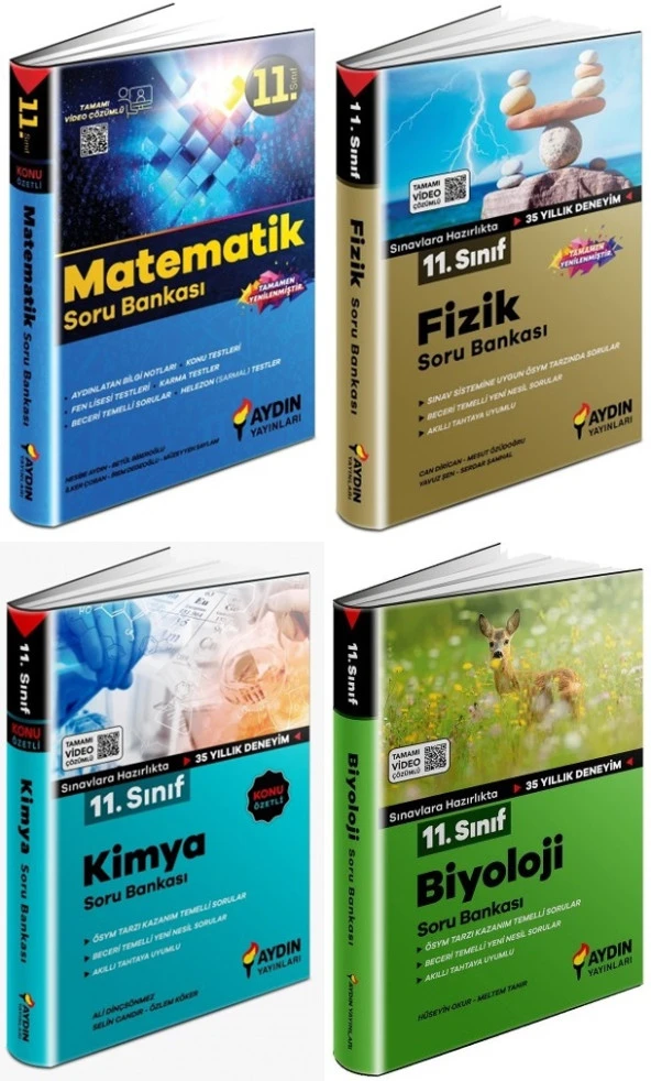 Aydın 2024 11. Sınıf Matematik + Fizik + Kimya + Biyoloji Soru Seti 4 Kitap