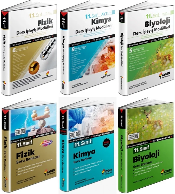 Aydın 2024 11. Sınıf Fizik + Kimya + Biyoloji Ders İşeyiş + Soru Seti 6 Kitap