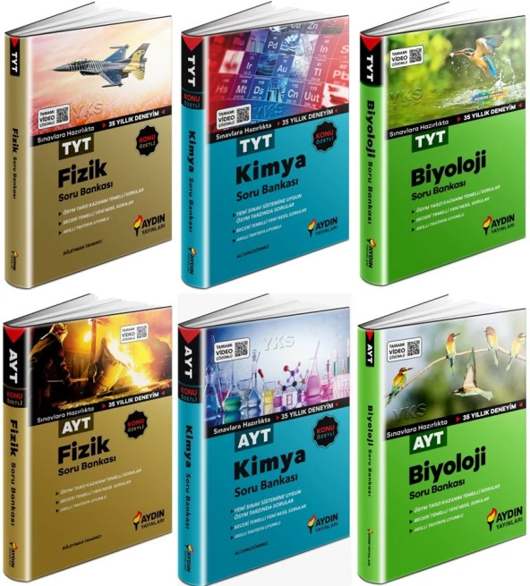 Aydın 2024 Tyt Ayt Fizik + Kimya + Biyoloji Soru Seti 6 Kitap