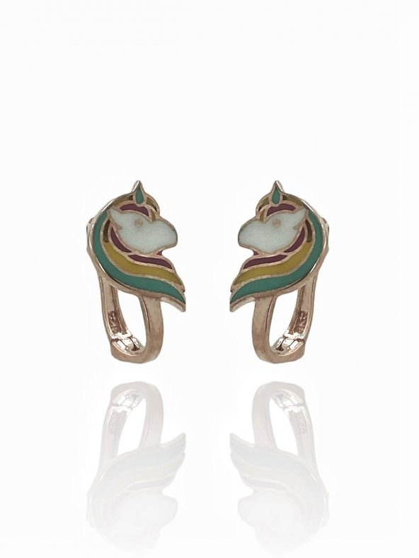 925 Gümüş Unicorn Rosegold Bebek Çocuk Küpesi