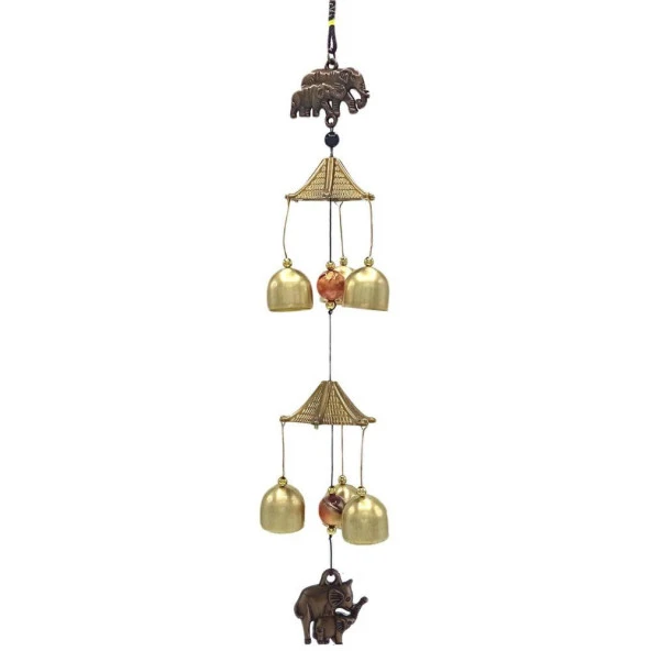 Feng Shui Metal Rüzgar Çanı İki Katlı Bereket Filleri 6 Çan ürün görseli