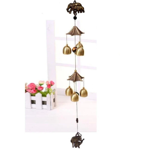 Feng Shui Metal Rüzgar Çanı İki Katlı Bereket Filleri 6 Çan - Resim 3