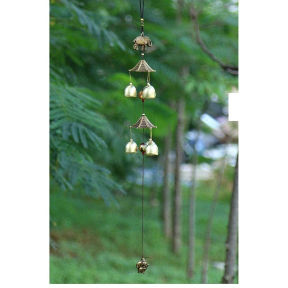 Feng Shui Metal Rüzgar Çanı İki Katlı Bereket Filleri 6 Çan - Resim 4