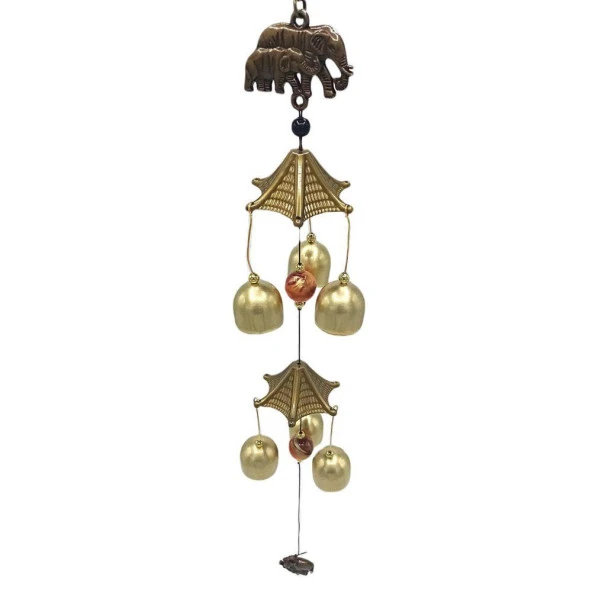 Feng Shui Metal Rüzgar Çanı İki Katlı Bereket Filleri 6 Çan - Resim 7