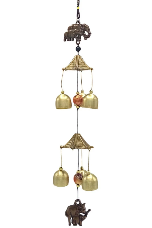 Feng Shui Metal Rüzgar Çanı İki Katlı Bereket Filleri 6 Çan - Resim 9