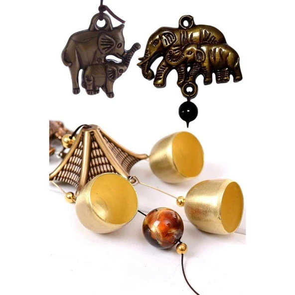 Feng Shui Metal Rüzgar Çanı İki Katlı Bereket Filleri 6 Çan - Resim 5