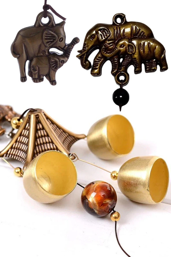 Feng Shui Metal Rüzgar Çanı İki Katlı Bereket Filleri 6 Çan - Resim 12