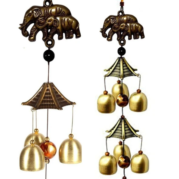 Feng Shui Metal Rüzgar Çanı İki Katlı Bereket Filleri 6 Çan - Resim 6