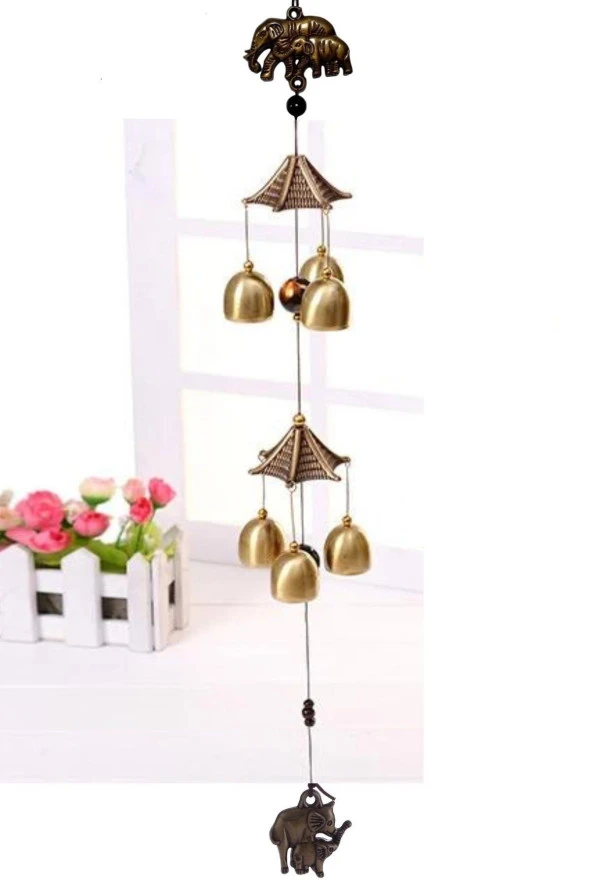 Feng Shui Metal Rüzgar Çanı İki Katlı Bereket Filleri 6 Çan - Resim 10