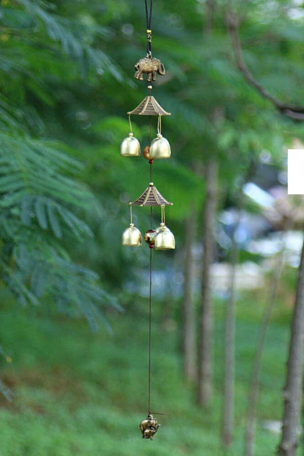 Feng Shui Metal Rüzgar Çanı İki Katlı Bereket Filleri 6 Çan - Resim 11