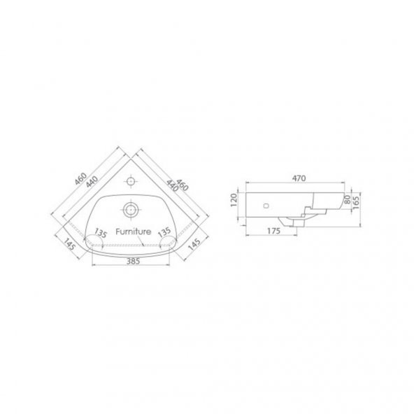 Turkuaz Cerastyle Arda Köşe Mini Lavabo 46x46 cm - 3