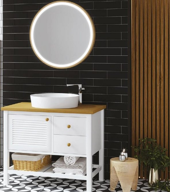 Denko Smarto 95 cm MDF Meşe-Beyaz Banyo Dolabı Takımı