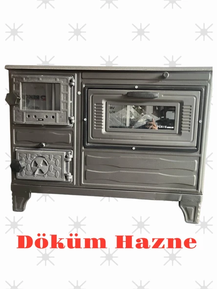Paris camlı şömine döküm Kuzine Soba Uyuyan Kömür Odun Sobası Fırınlı - 1