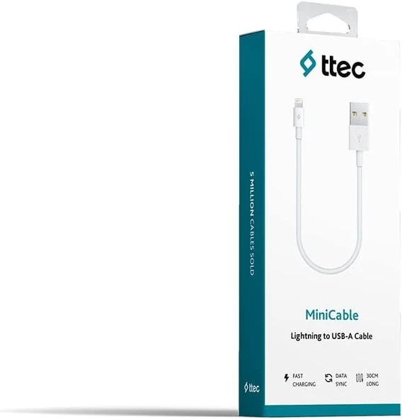 Ttec Mini Cable 30 cm Lightning Data ve Şarj Kısa Kablo Beyaz 2DK7512B - Resim 4