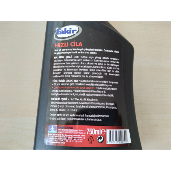 FAKİR HIZLI CİLA 5000ML (1 ADET FİYATI) BOYA KORUMA CİLASI, PARLATICI CİLA, PASTA CİLA - 2