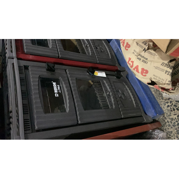 Rekor lima Mat siyah ateş tuğlalı kuzine camlı döküm soba fırınlı soba odun kömür sobası - 3