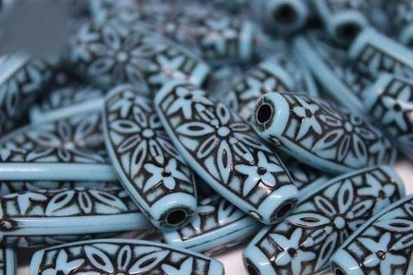 Silindir Çiçek Desenli Otantik Boncuk - Resim 2