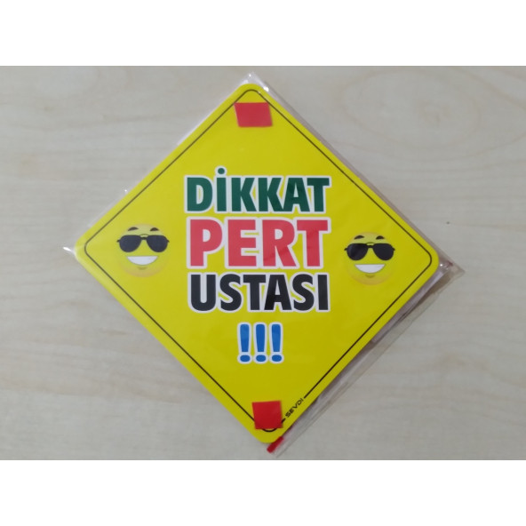 CAM İÇİ SARI DEKOR PLAKA KARE DİKKAT PERT USTASI (11x11cm) YAPIŞTIRMALI (Dekor Levha) SARI PLAKA