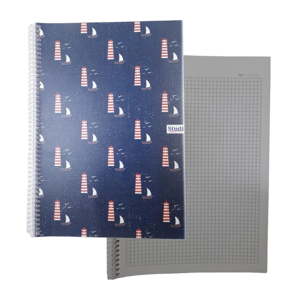 Kareli 72 Yaprak Spiralli Defter A4 Boy Desenli Plastik Kapak 1 Adet Studi 72 yp Spralli Plastik Kapak Kareli Defter - 3