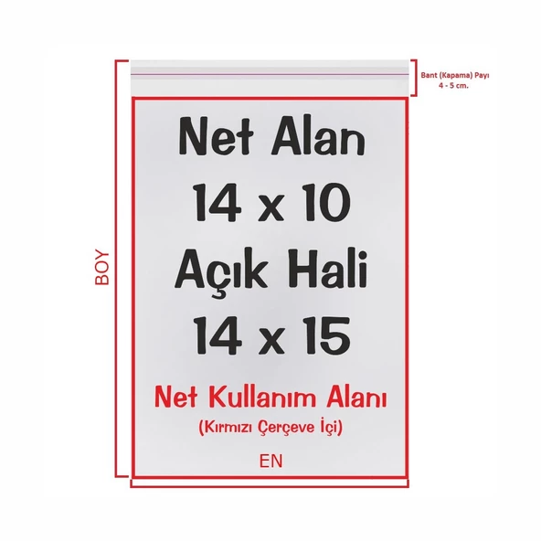 14x10+5 cm (14x15) 100 Adet - Şeffaf Bantlı Yapışkanlı OPP Jelatin Poşet