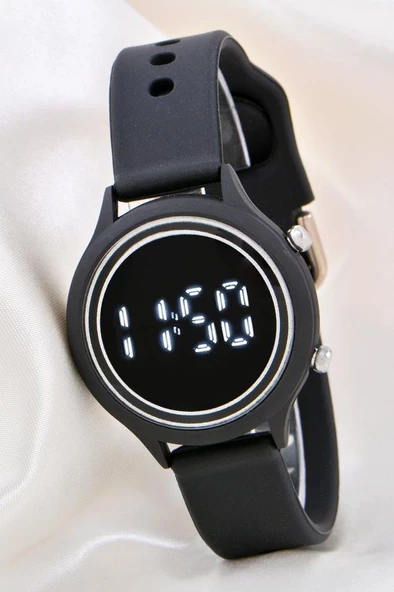 Kadın Saati Siyah Renk Silikon Kordonlu Tuşlu Led Unisex Çocuk Bileklik Saat ST-304169 ürün görseli 1