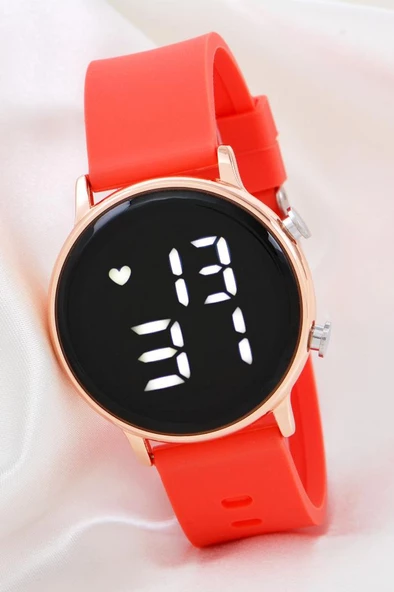 Kadın Kırmızı Renk Silikon Kordon Rose Dijital Led Kol Saati ST-304170 - Resim 5