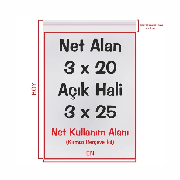 3x20+5 cm. (3x25) 100 Adet - Şeffaf Bantlı Yapışkanlı OPP Jelatin Poşet